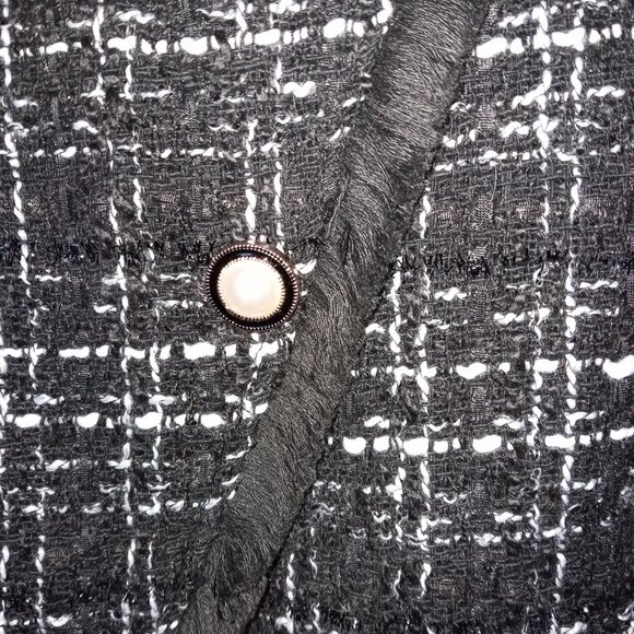Tweed Black & White faux Wrap Skirt W/ Fringe sz XL  NWOT  /B17 - Picture 5 of 6
